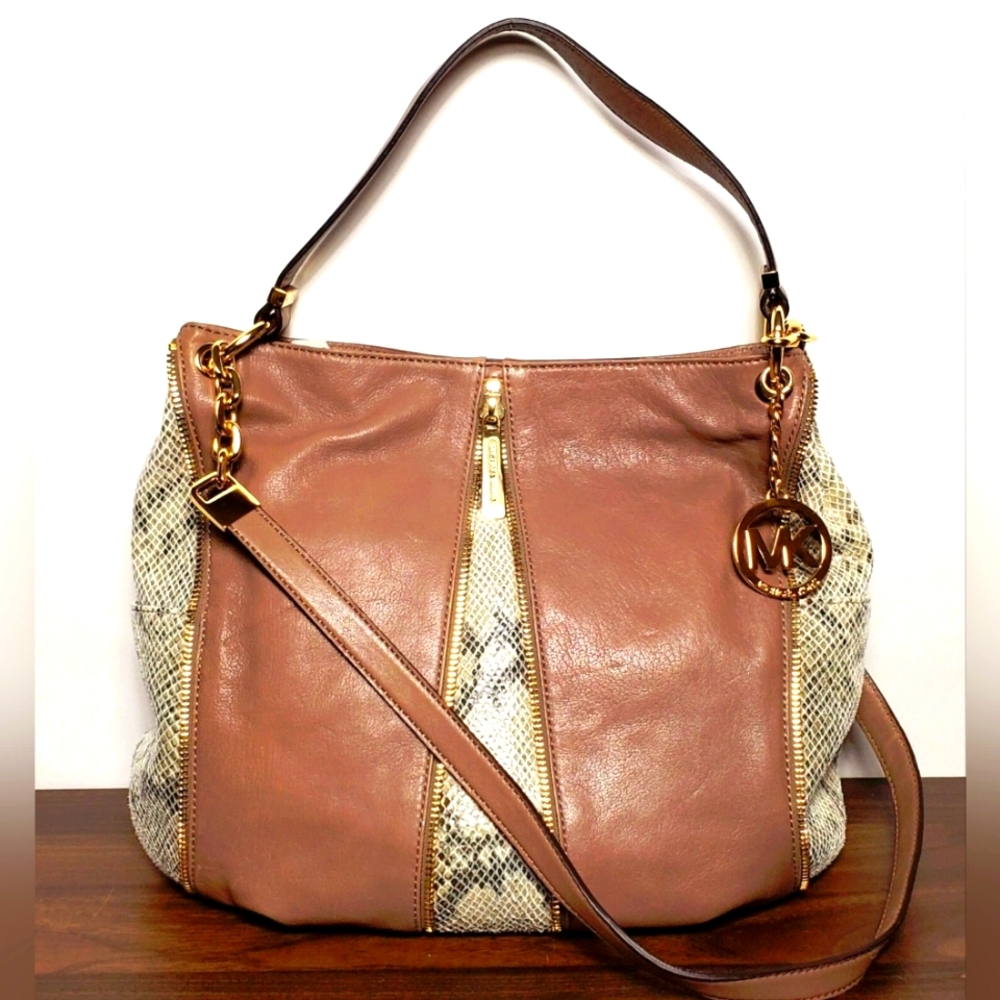 Michael Kors MK Newman Designer Leather Shoulder Bag Animal Python Purse